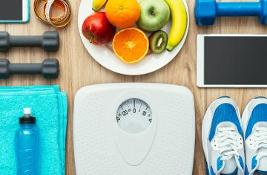 Gym equipment, scales, fruit