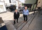 Councillor John Shuttleworth joined by Head of Highways, Mark Readman on Magdalene Steps, Durham City