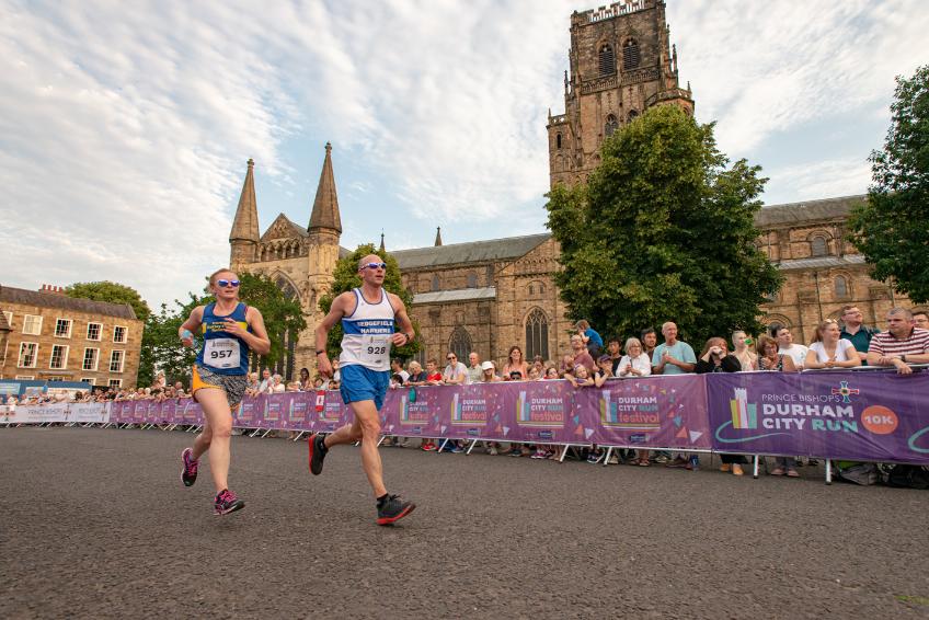 Durham City Run - finishing line on Palace Green