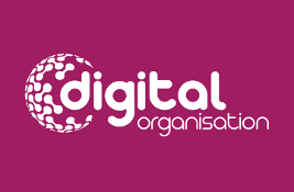 Words 'Digital Organisation' in white on a purple background