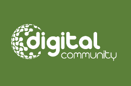 Words 'Digital Community' in white on a green background