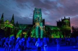 Light projection on to Durham Cathedral for Lumiere