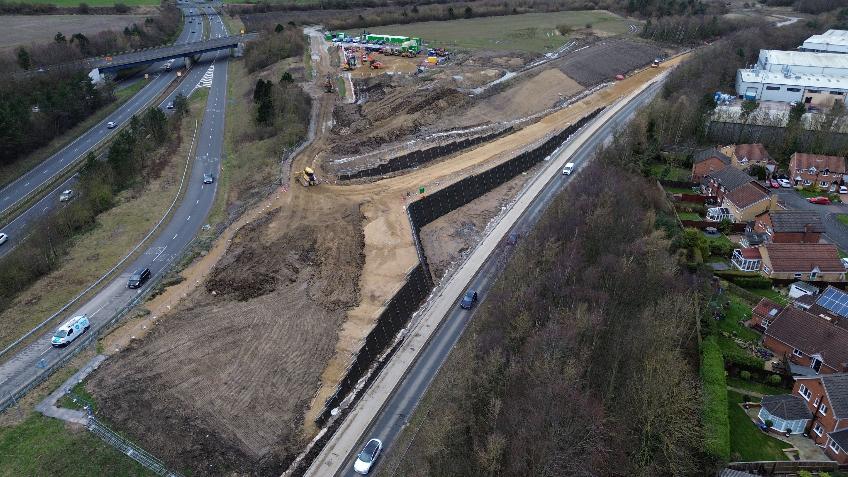 A19 southbound slip road roundabout works at B1404 Seaton Lane - aerial shot