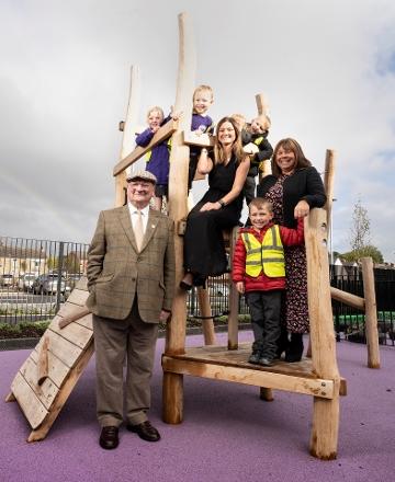 Pupils from Springmoor Grange School alongside Chair of Governors, Cllr Ted Henderson, and headteacher.