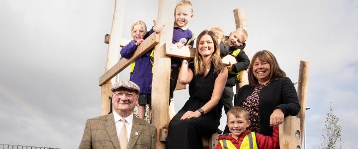 Pupils from Springmoor Grange School alongside Chair of Governors, Cllr Ted Henderson, and headteacher. - mobile version