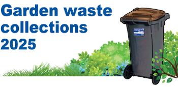 Wheelie bin with text Garden Waste Collection 2025 - mobile version